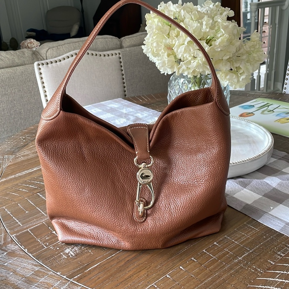 Dooney & Bourke Brown Leather Hobo Handbag with Gold Hardware